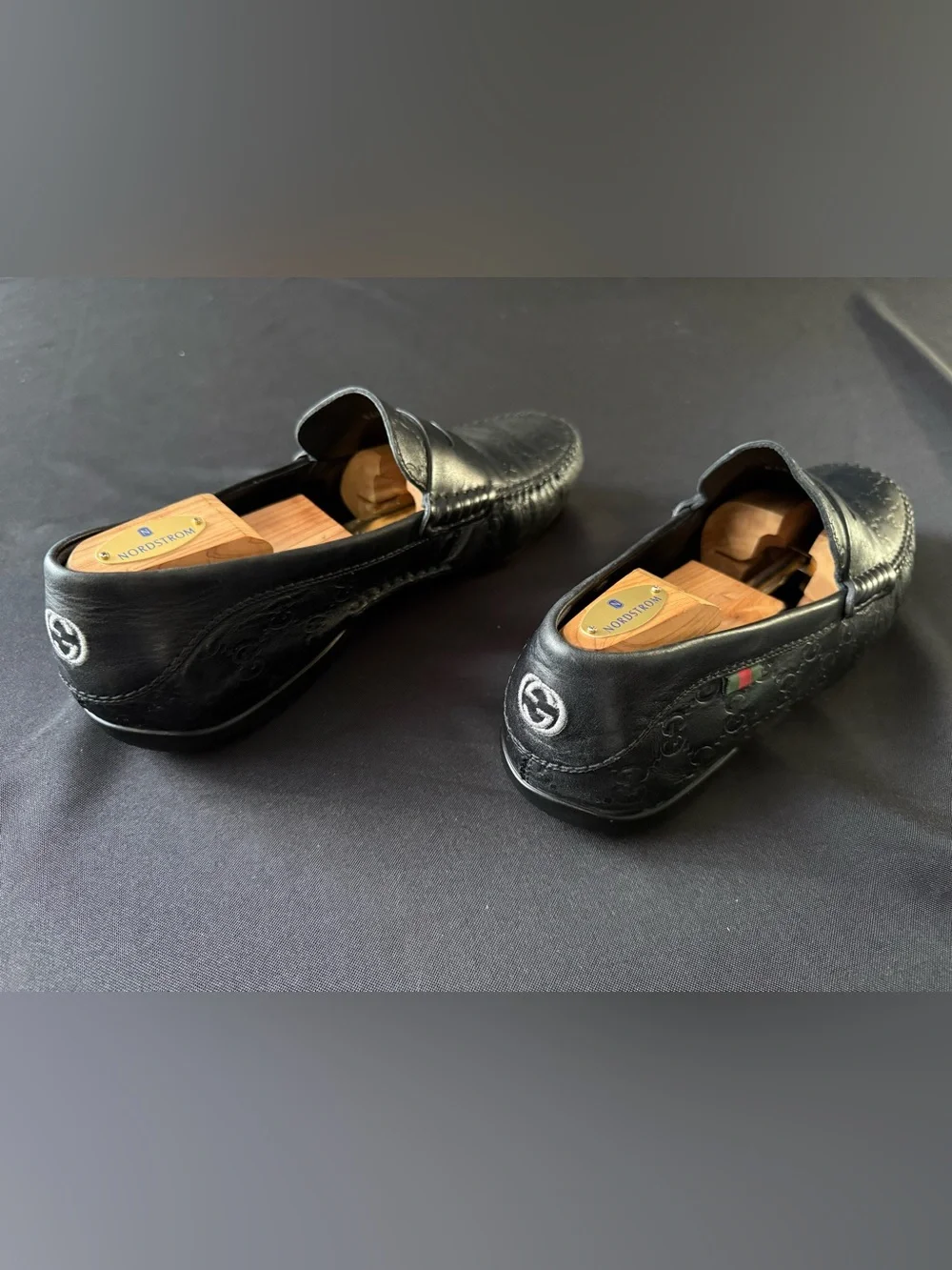 Gucci Guccissima Black Leather Penny Loafers Mens 12 G
